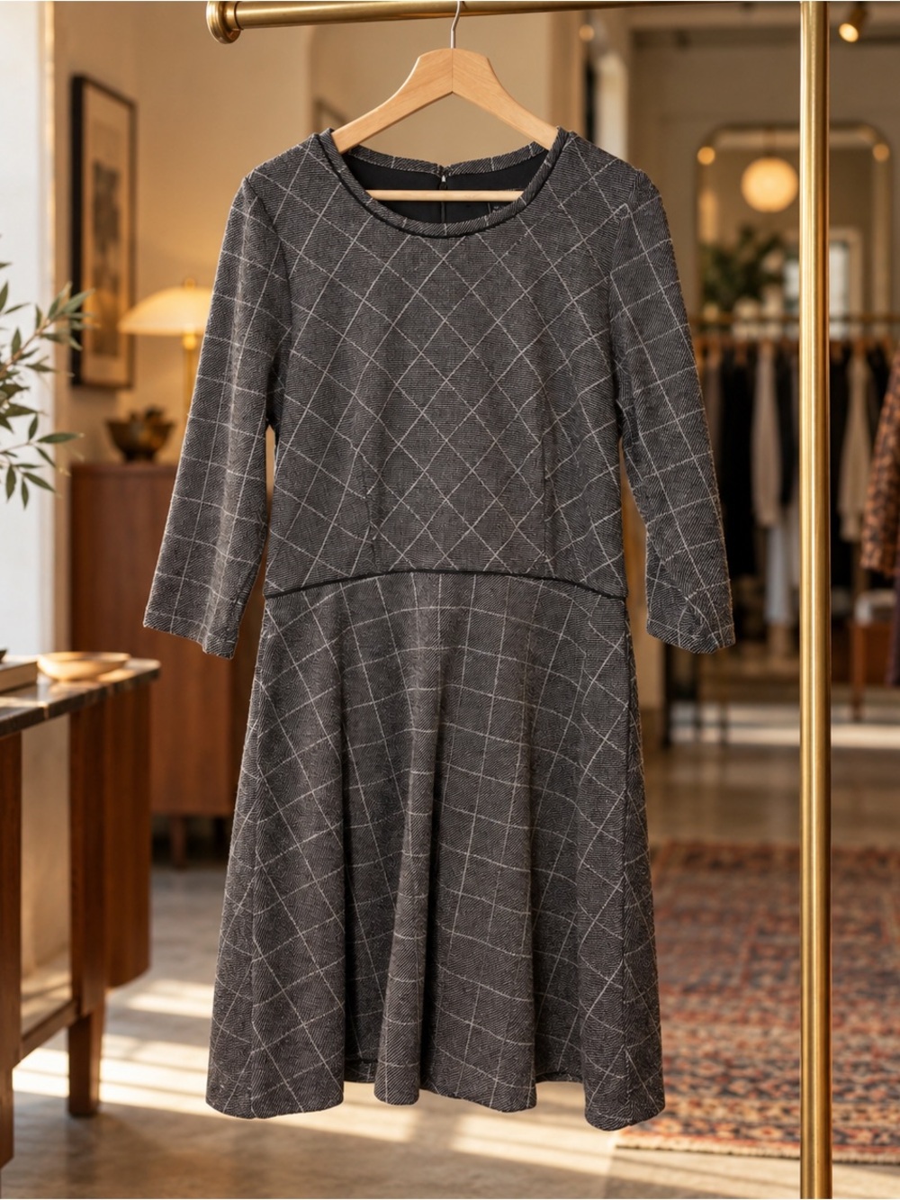 Banana Republic Classic Windowpane Fit & Flare Dress | Size 14